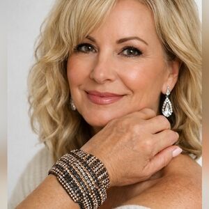 JewelMint Rhinestone Wrap Cuff Bracelet Black Bronze Crystal Statement Glam